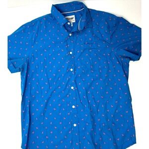 Plugg Mens Short Sleeve Button Down Dog Pattern Blue Pink Size Large RN#95705
